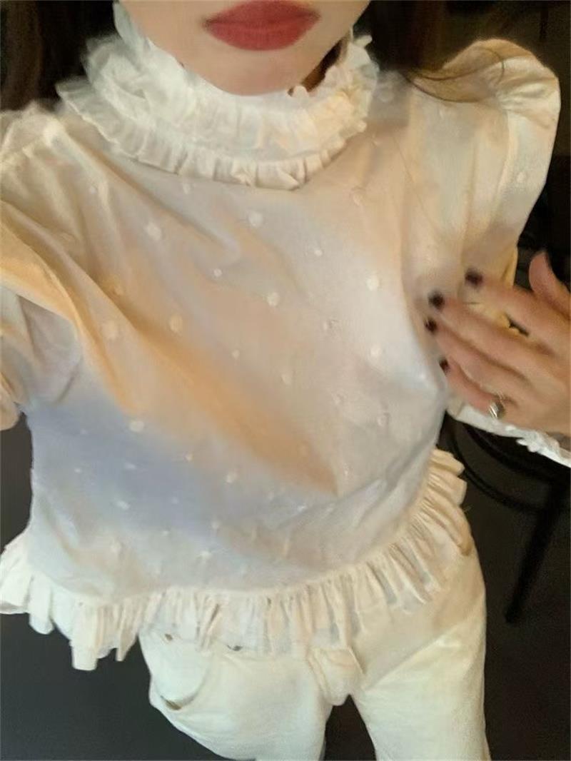 落落狷介白色法式衬衫2024新款女秋冬设计感小众长袖上衣内搭套头