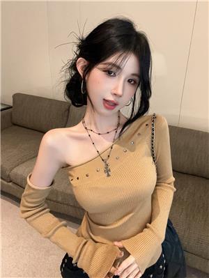 实价实拍早秋辣妹烫钻短款修身针织衫上衣袖子可拆卸